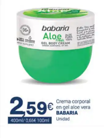 Supermercados Plaza Babaria Crema corporal en gel aloe vera 400ml oferta