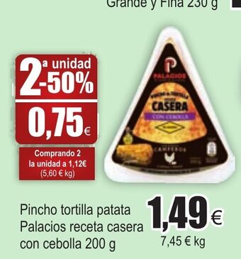 FROIZ Pincho tortilla patata Palacios receta casera con cebolla 200g oferta