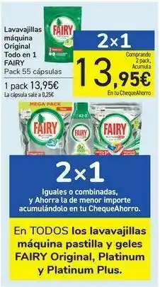 Carrefour En todos los lavavajillas máquina pastilla y geles fairy original, platinum y platinum plus oferta