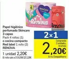 Carrefour Papel higiénico perfumado skincare 3 capas o cocina compacto red label renova oferta