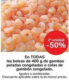 Carrefour En todas las bolsas de 400g de gambas peladas y congeladas o colas de gambón congelado oferta