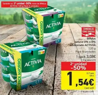 Carrefour Bífidus natural 0% o 0% edulcorado activia oferta