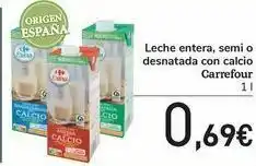 Carrefour Leche entera, semi o desnatada con calcio carrefour oferta