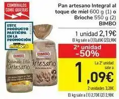 Carrefour Pan artesano integral al toque de miel brioche bimbo oferta
