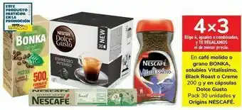 Carrefour En café molido grano bonka, solubles vitalíssimo, black roast o creme y en cápsulas dolce gusto y origins nescafé oferta