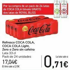 Carrefour Refresco coca cola, coca cola light, zero o zero sin cafeína oferta