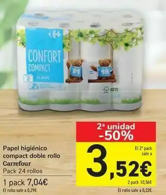 Carrefour Papel higiénico compact doble rollo carrefour oferta