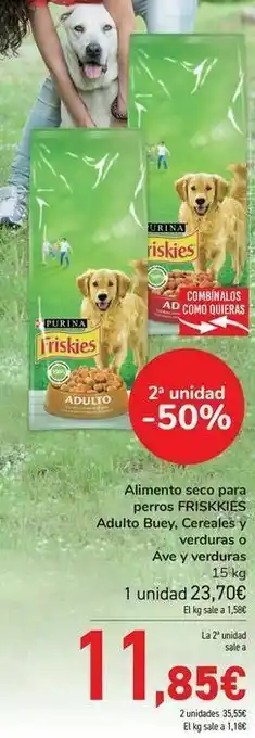 Carrefour Alimento seco para perros friskies adulto buey, cereales y verduras o ave y verduras oferta