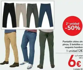 Carrefour Pantalón chino sin pinza, 5 bolsillos o vaquero hombre oferta