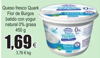 FROIZ Queso fresco Quark Flor de Burgos batido con yogur natural 0% grasa 450g oferta