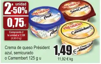 FROIZ Crema de queso Président azul, semicurado o Camembert 125gu oferta