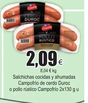 FROIZ Salchichas cocidas y ahumadas Campofrio de cerdo Duroc o pollo rústico Campofrio 2 x 130gu oferta