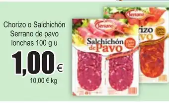 FROIZ Chorizo o Salchichón Serrano de pavo lonchas 100gu oferta