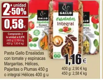 FROIZ Pasta Gallo Ensaladas con tomate t espinacas Margaritas 450g oferta