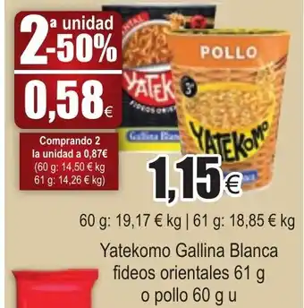 FROIZ Yatekomo Gallina Blanca fideos orientales 61g o pollo 60gu oferta