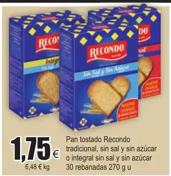 FROIZ Pan Tostado Recondo tradicional, sin sal y sin azúcar o intergral sin sal y sin azucar 270gu oferta