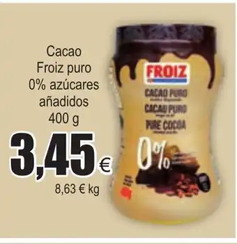 FROIZ Cacao Froiz puro 0% azúcares añadidos 400g oferta