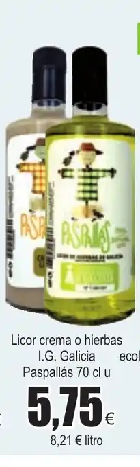 FROIZ Licor crema o hierbas I.G Galicia Paspallás 70cl u oferta
