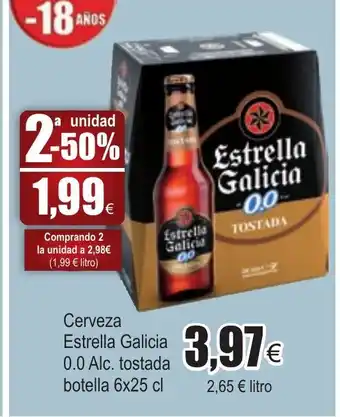 FROIZ Cerveza Estrella Galicia 0,0 Alc tostada botella 6x25cl oferta