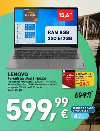 Worten Lenovo Portátil Ideapad 3 15alc6 oferta