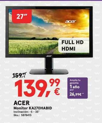 Worten Acer Monitor Ka270habid oferta