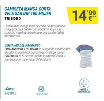 Decathlon Camiseta Manga Corta Vela Sailing 100 Mujer Tribord oferta