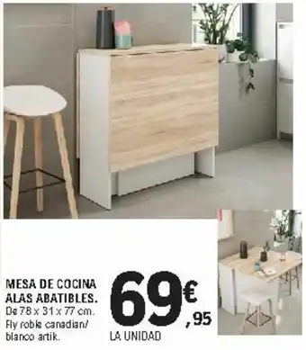 E.Leclerc Mesa De Cocina Alas Abatibles 78x31x77cm oferta