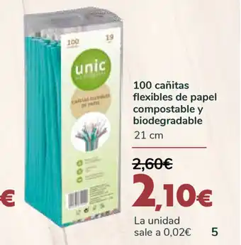 Carrefour 100 cañitas flexibles de papel compostable y biodegradable 21 cm oferta