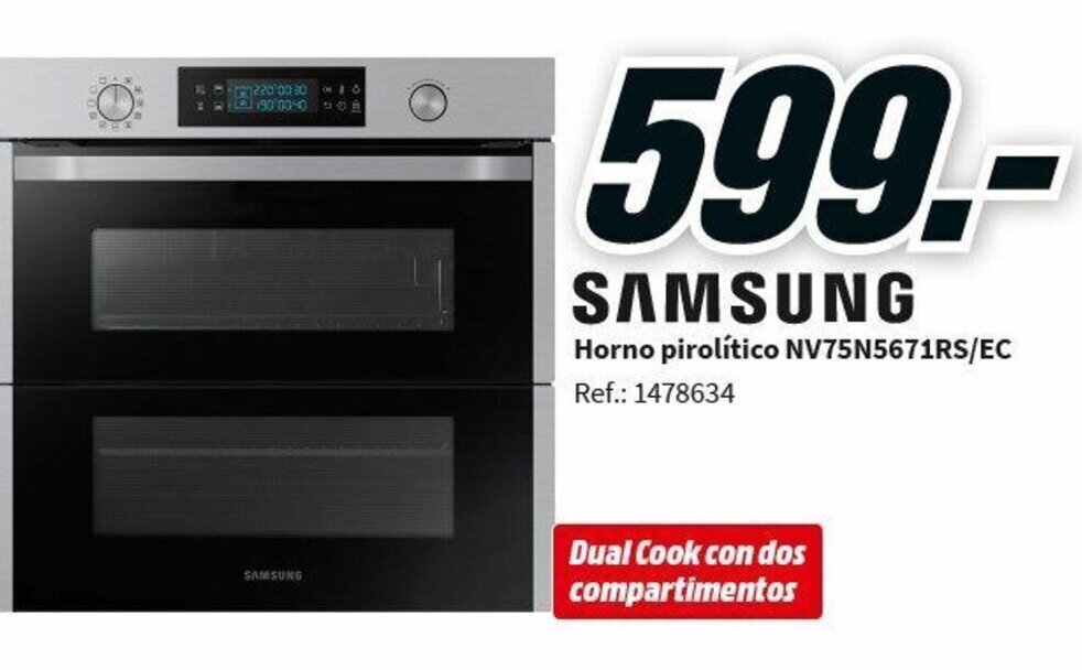Horno Independiente Samsung NV75N7677RS/EC Dual Cook Flex Clase A+  Multifunción Pirolítico Wifi Negro