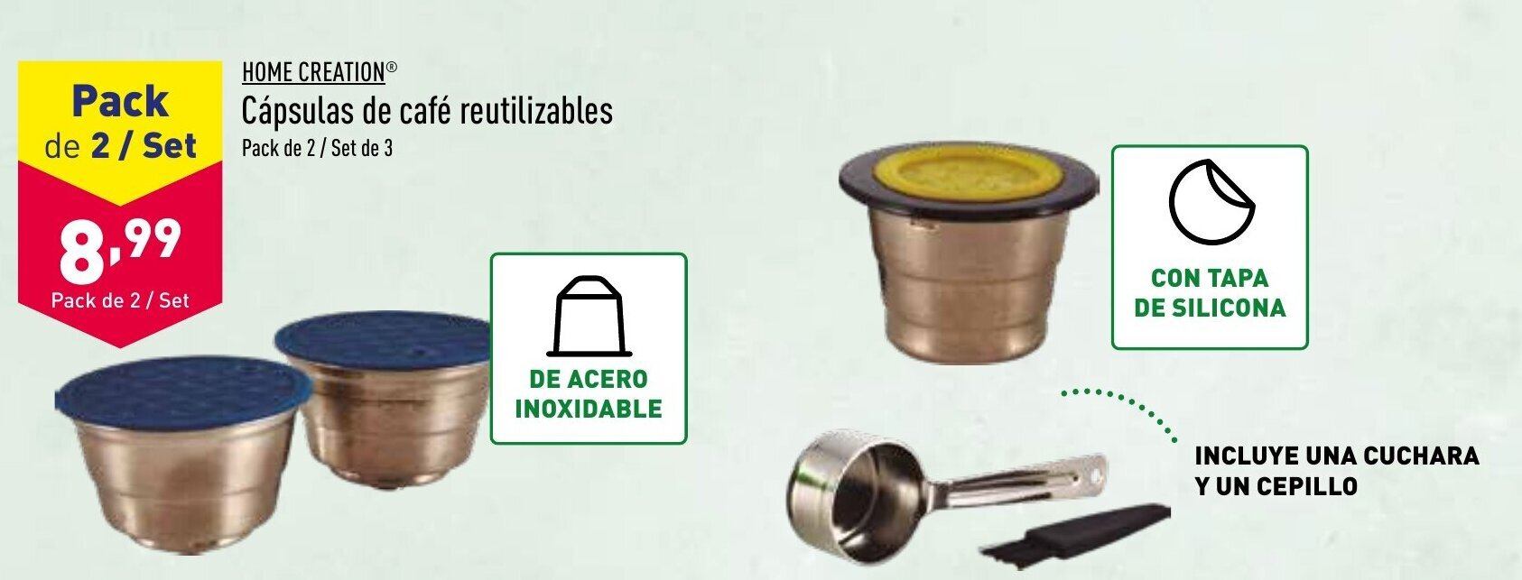 Cápsulas de Café Reutilizables de Acero Inoxidable POD FILTROS de TAMPER  AJUSTE para ALDI K TARIFA Sunnimix Podabo de acero inoxidable | Walmart en  línea