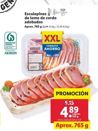Lidl Escalopines de lomo de cerdo adobados Aprox. 765 g oferta