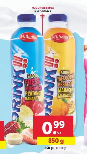 Lidl Milbona Yogur Bebible 5 variedades 850 g oferta