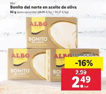 Lidl Albo Bonito del norte en aceite de oliva 82 g oferta
