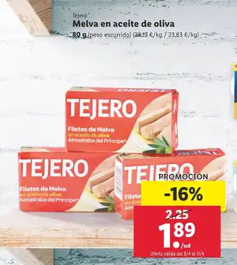 Lidl Tejero Melva en aceite de oliva 80 g oferta