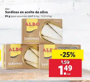 Lidl Albo Sardinas en aceite de oliva 85 g oferta