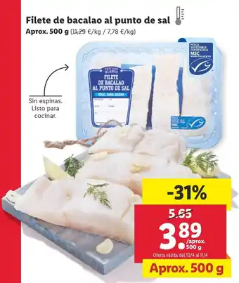 Lidl Filete de bacalao al punto de sal, Aprox. 500 g oferta