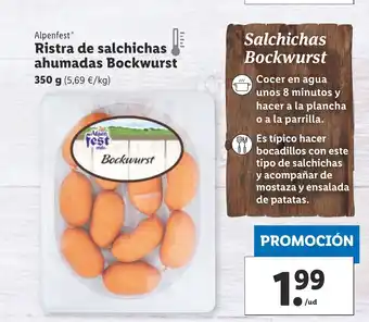 Lidl Alpenfest Ristra de salchichas ahumadas Bockwurst 350 g oferta