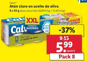 Lidl Calvo Atún claro en aceite de oliva 8 x 52g oferta