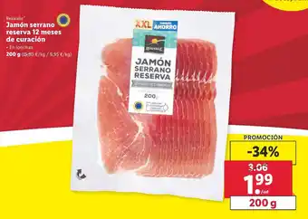 Lidl Jamón serrano reserva 12 meses de curaciob 200g oferta