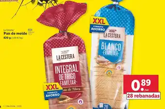 Lidl La Cestera Pan de molde 820g oferta