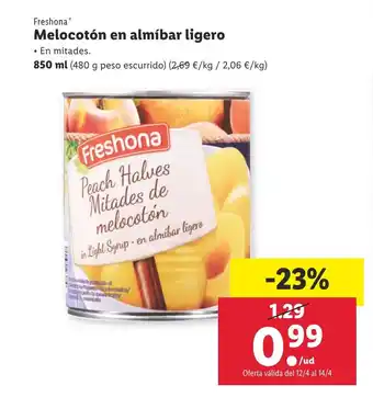 Lidl Freshona Melocotón en almíbar ligero 850 ml oferta