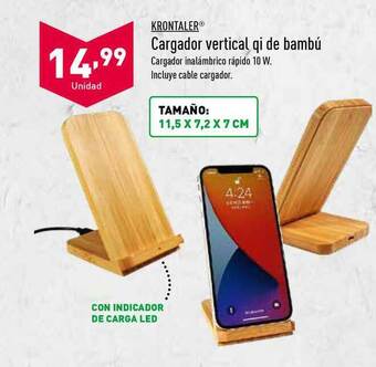 ALDI Krontaler® Cargador Vertical Qi De Bambú oferta