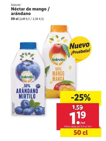 Lidl Solevita Néctar de mango / arándano 50 cl oferta