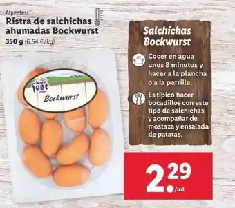 Lidl Alpenfest Ristra De Salchichas Ahumadas Bockwurst 350g oferta