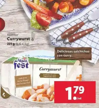 Lidl Alpenfest Currywurst 221g oferta