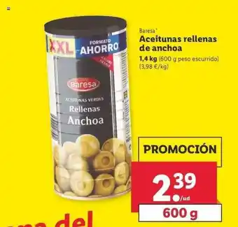 Lidl Baresa Aceitunas Rellenas De Anchoa 1,4kg oferta
