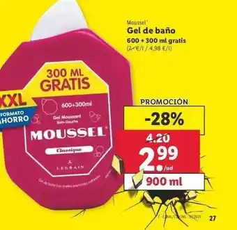 Lidl Gel De Baño Moussel 600+300ml oferta
