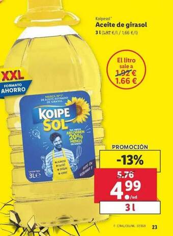 Lidl Koipesol Aceite De Girasol oferta