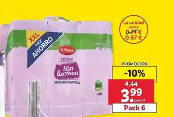Lidl Milbona Leche Sin Lactosa Semidesnatada 6 x 2l oferta