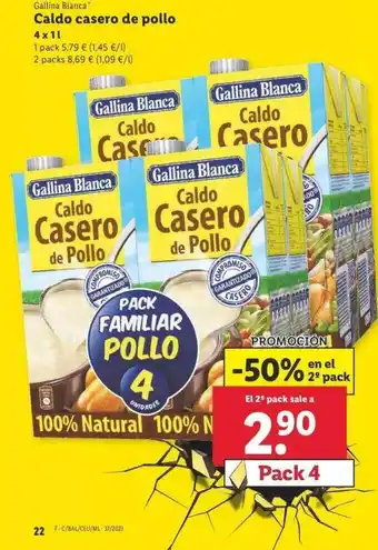 Lidl Gallina Blanca Caldo Casero De Pollo 4 x 1l oferta